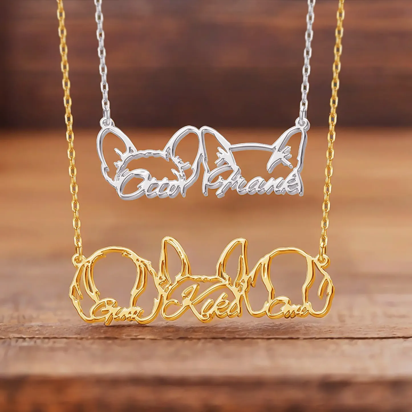 Pesonalized 2-5 Connected Dog Ears Name Necklace for Dog Pet Lover-BY PROMISE-Pet,Name