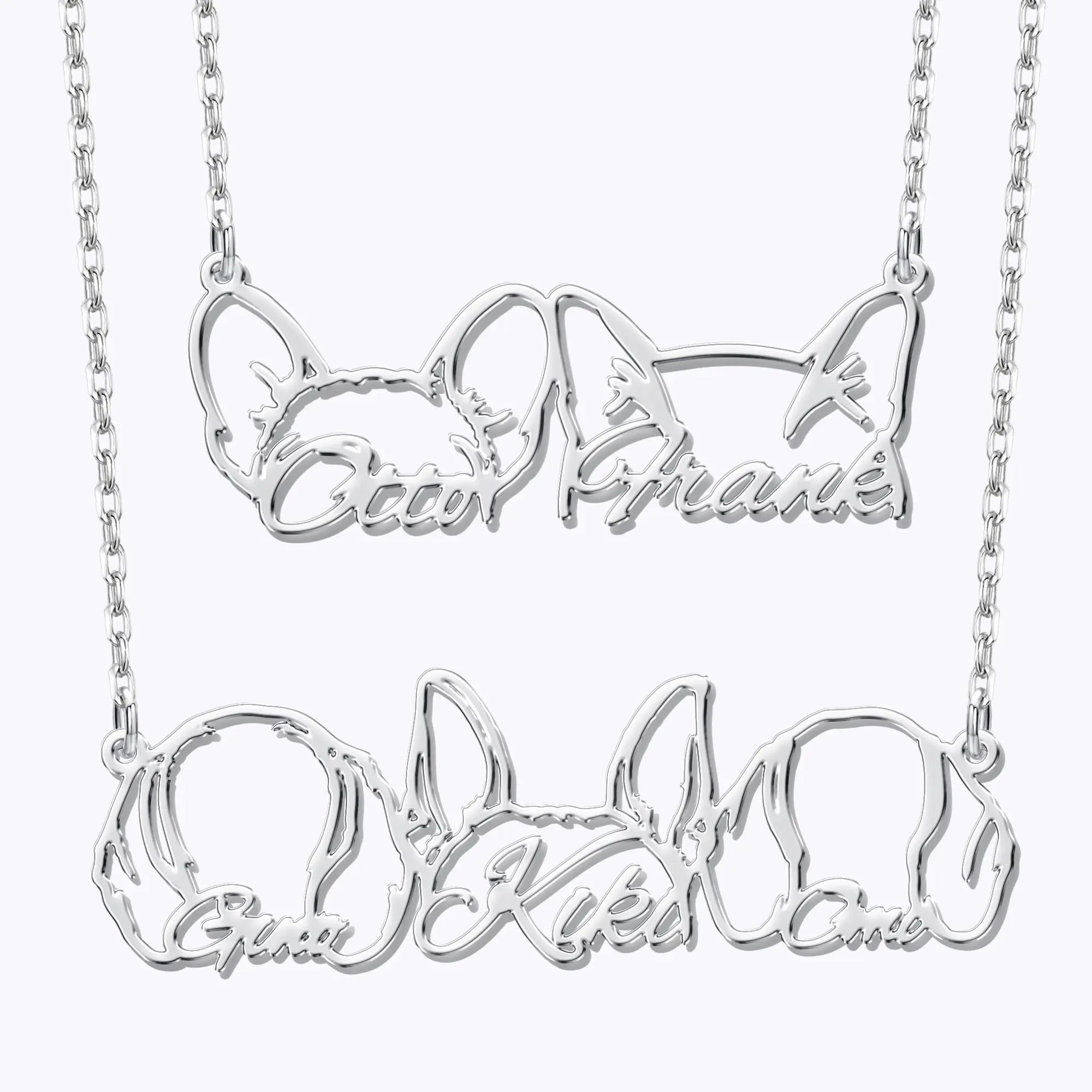 Pesonalized 2-5 Connected Dog Ears Name Necklace for Dog Pet Lover-BY PROMISE-Pet,Name