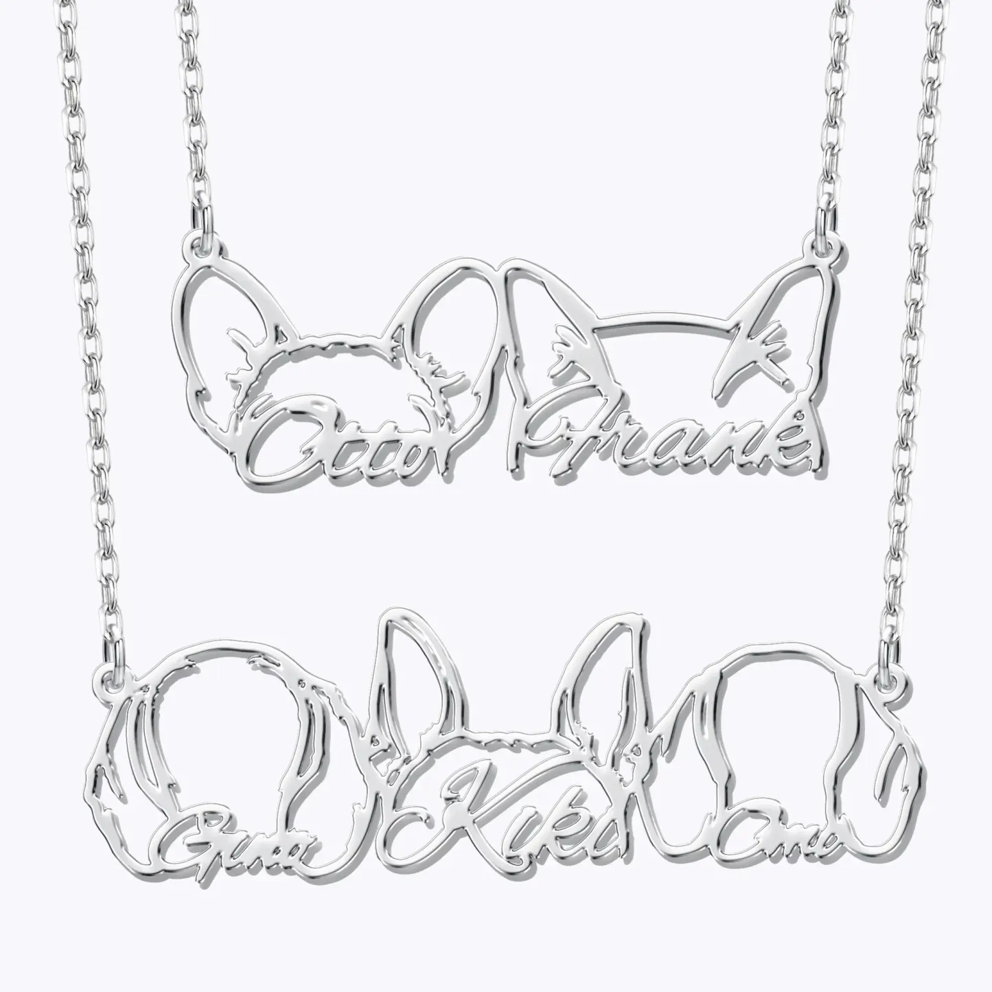 Pesonalized 2-5 Connected Dog Ears Name Necklace for Dog Pet Lover-BY PROMISE-Pet,Name