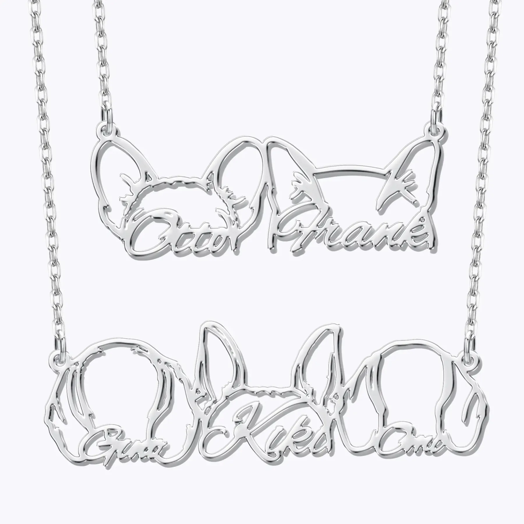 Pesonalized 2-5 Connected Dog Ears Name Necklace for Dog Pet Lover-BY PROMISE-Pet,Name