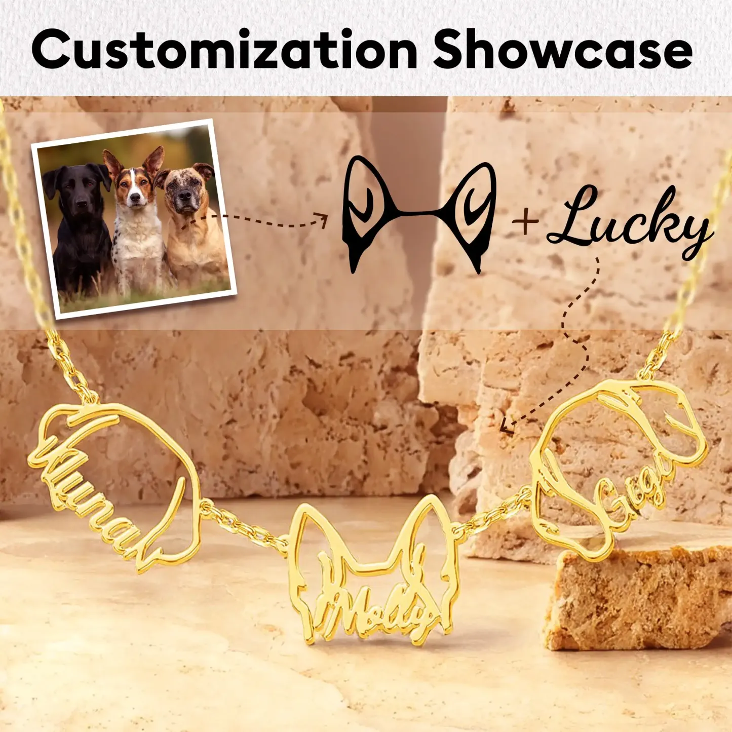 Pesonalized 2-5 Separated Dog Ears Name Pendant Necklace for Dog Pet Lover-BY PROMISE-Name,Pet