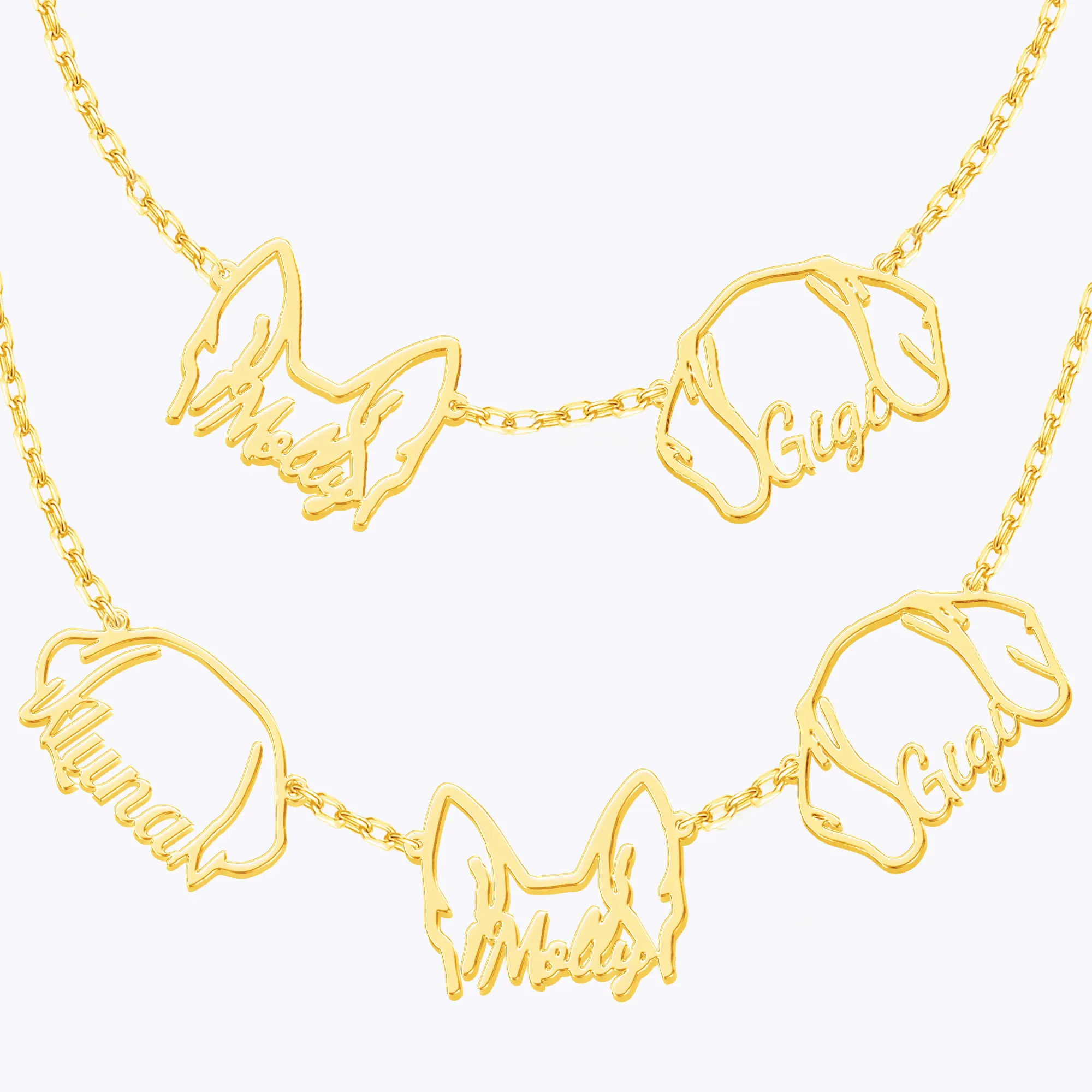 Pesonalized 2-5 Separated Dog Ears Name Pendant Necklace for Dog Pet Lover-BY PROMISE-Name,Pet