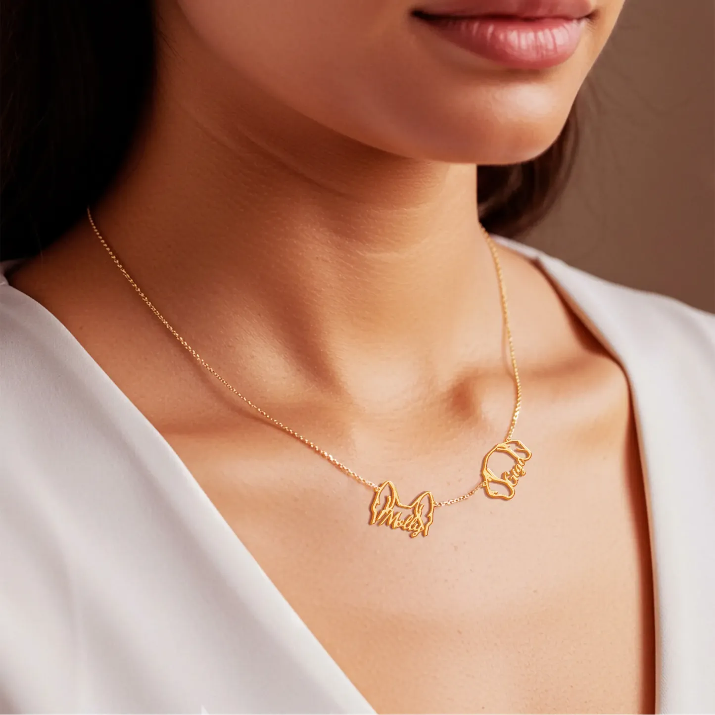 Pesonalized 2-5 Separated Dog Ears Name Pendant Necklace for Dog Pet Lover-BY PROMISE-Name,Pet