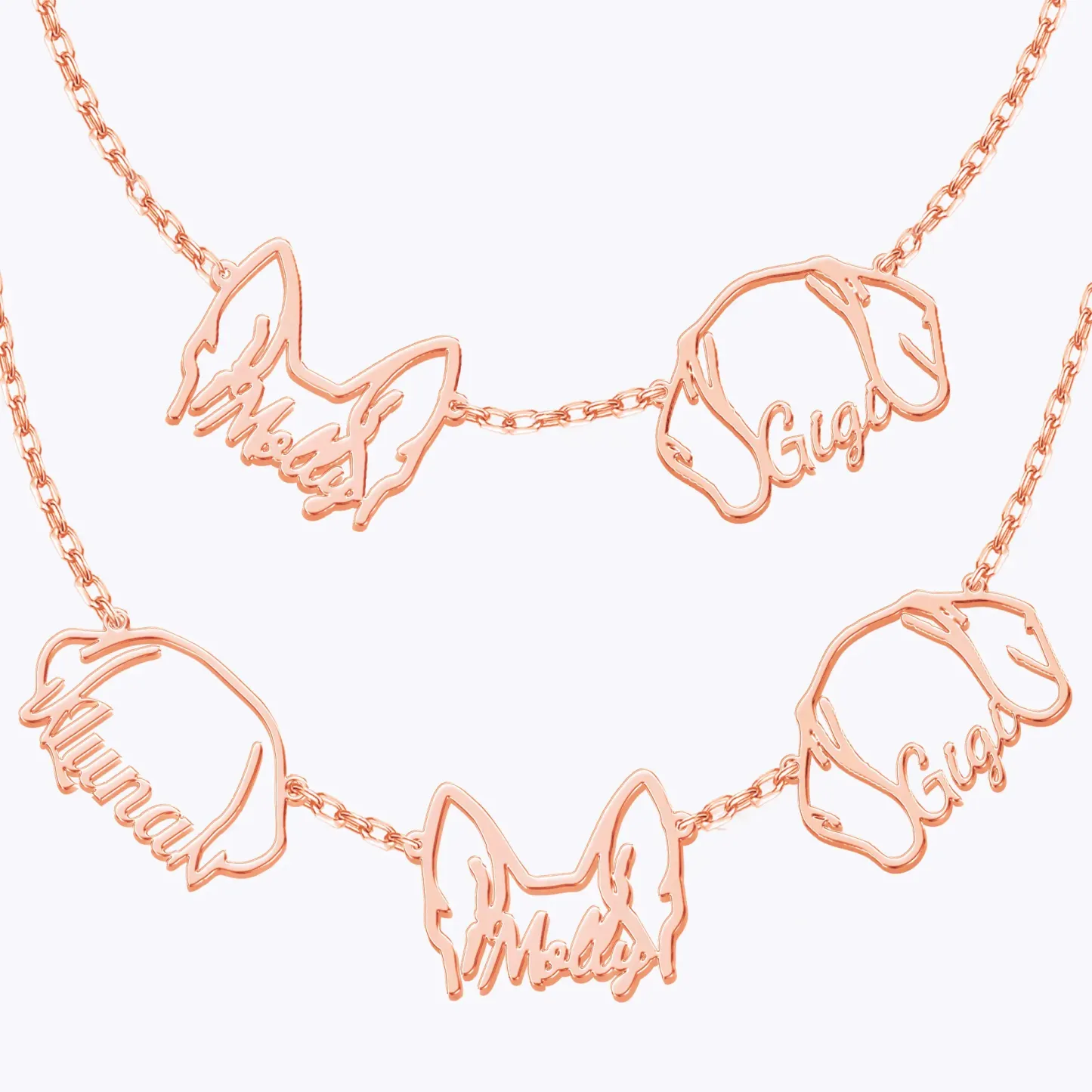 Pesonalized 2-5 Separated Dog Ears Name Pendant Necklace for Dog Pet Lover-BY PROMISE-Name,Pet