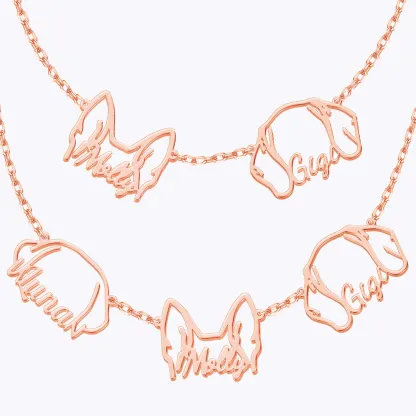 Pesonalized 2-5 Separated Dog Ears Name Pendant Necklace for Dog Pet Lover-BY PROMISE-Name,Pet