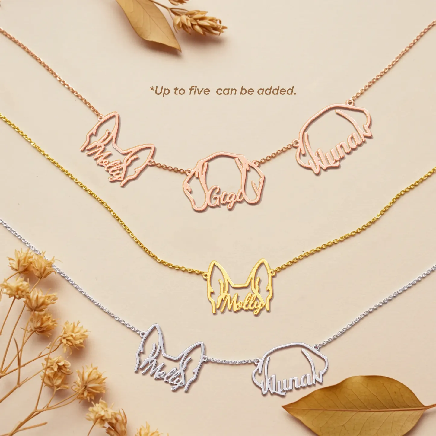 Pesonalized 2-5 Separated Dog Ears Name Pendant Necklace for Dog Pet Lover-BY PROMISE-Name,Pet