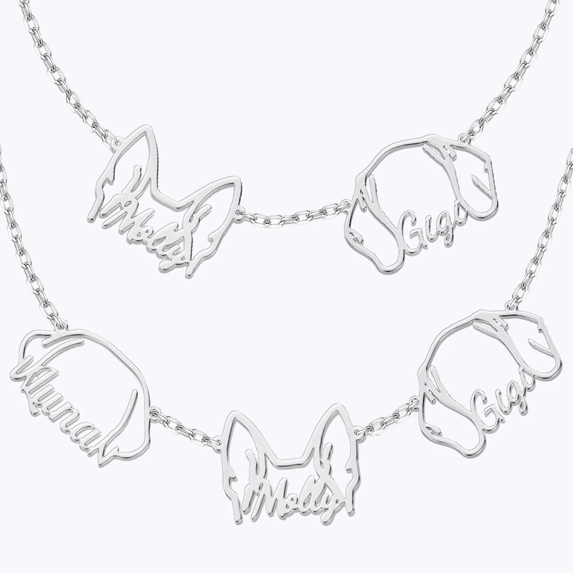 Pesonalized 2-5 Separated Dog Ears Name Pendant Necklace for Dog Pet Lover-BY PROMISE-Name,Pet