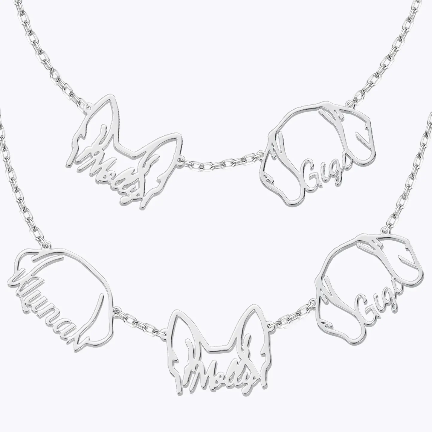 Pesonalized 2-5 Separated Dog Ears Name Pendant Necklace for Dog Pet Lover-BY PROMISE-Name,Pet