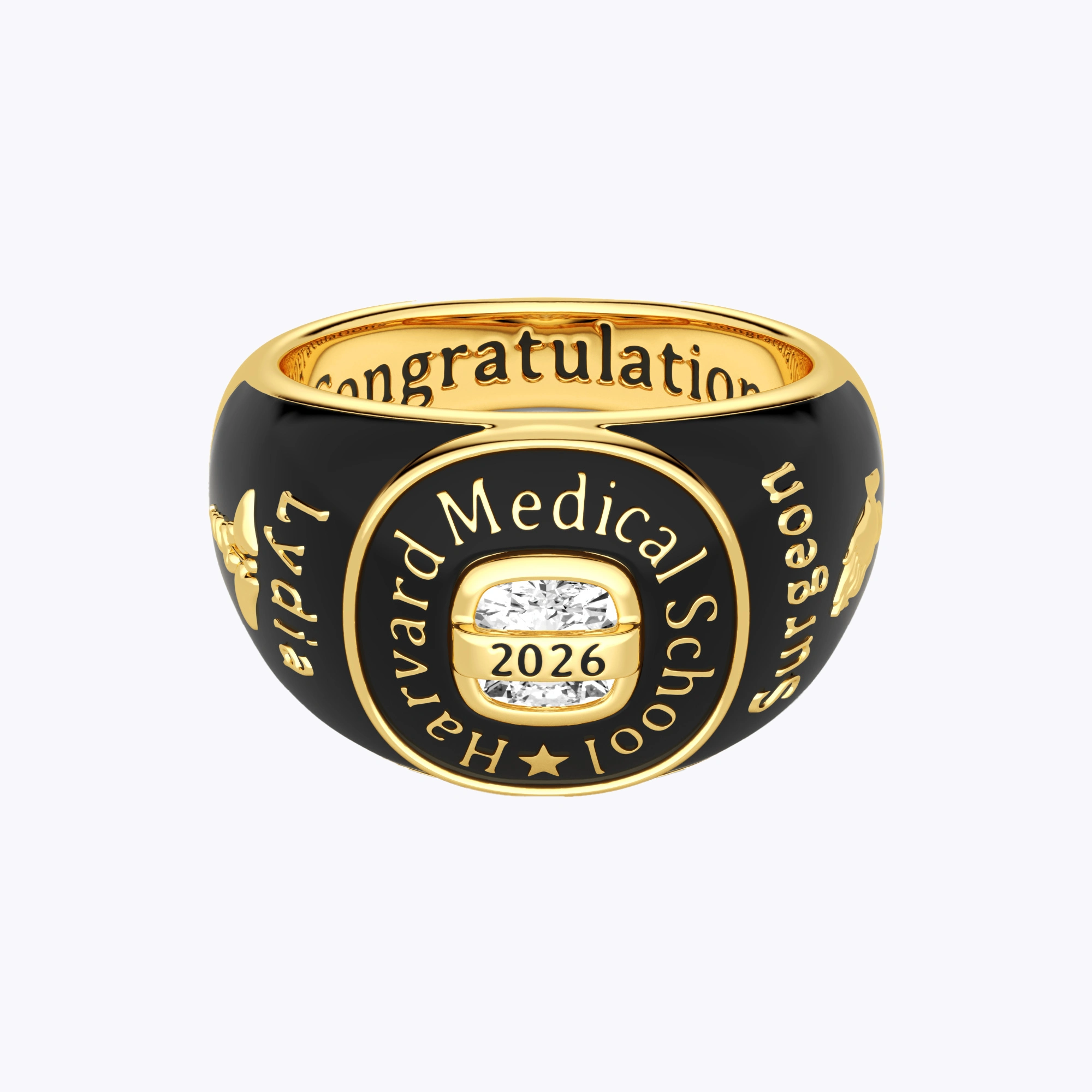 Custom Birthstone Graduation Ring with Engraved School Name