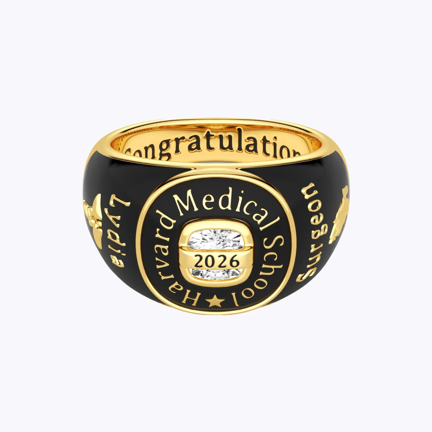 Custom Birthstone Graduation Ring with Engraved School Name