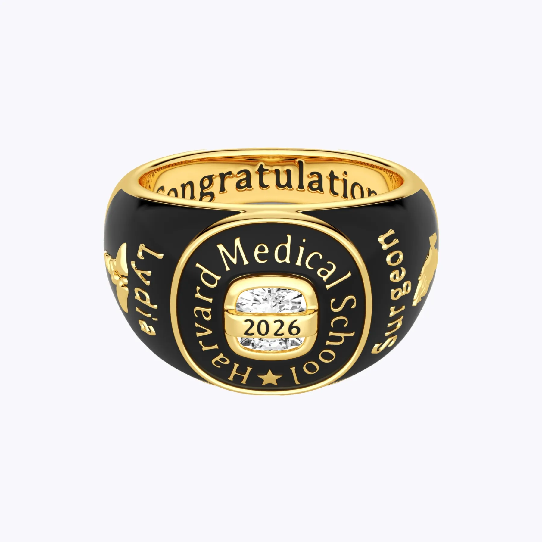 Custom Birthstone Graduation Ring with Engraved School Name