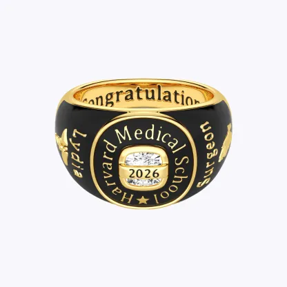 Custom Birthstone Graduation Ring with Engraved School Name