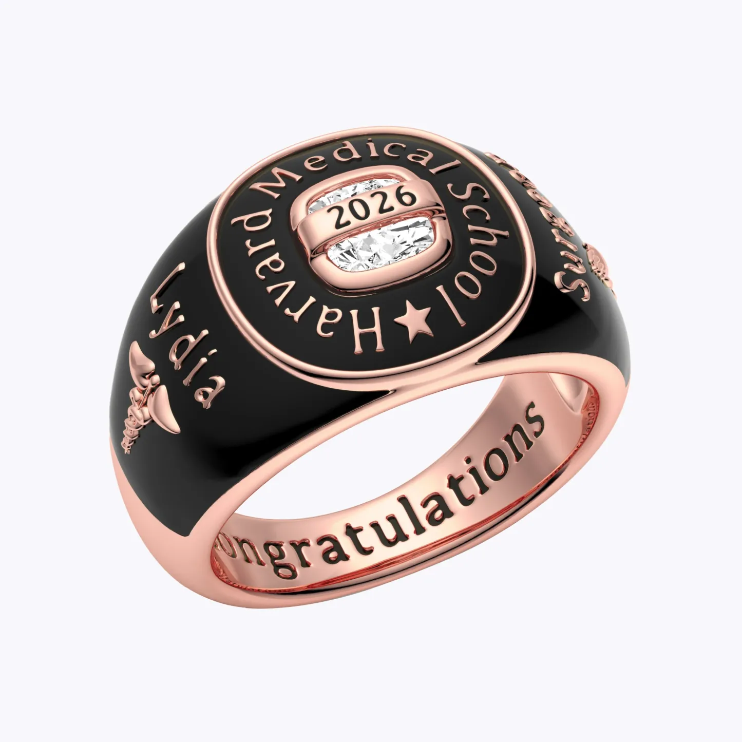 Custom Birthstone Graduation Ring with Engraved School Name
