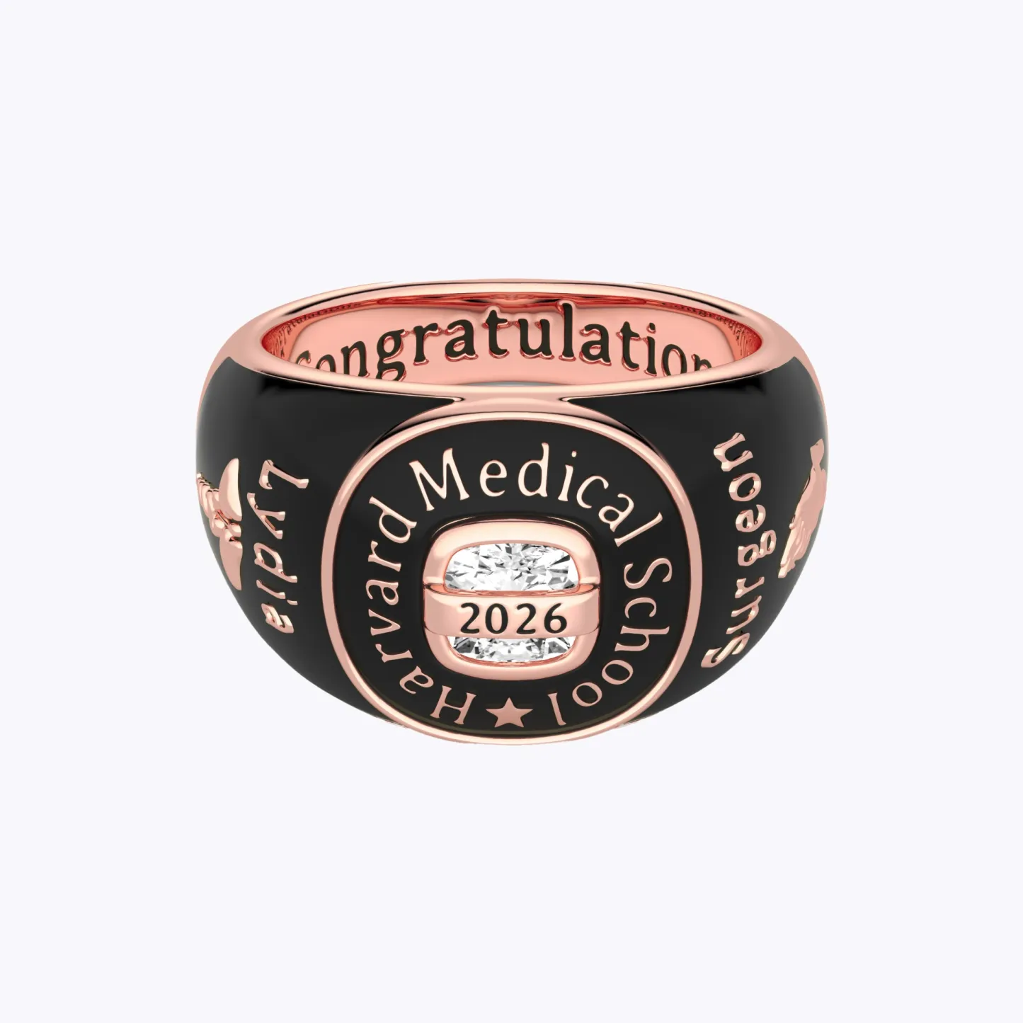 Custom Birthstone Graduation Ring with Engraved School Name