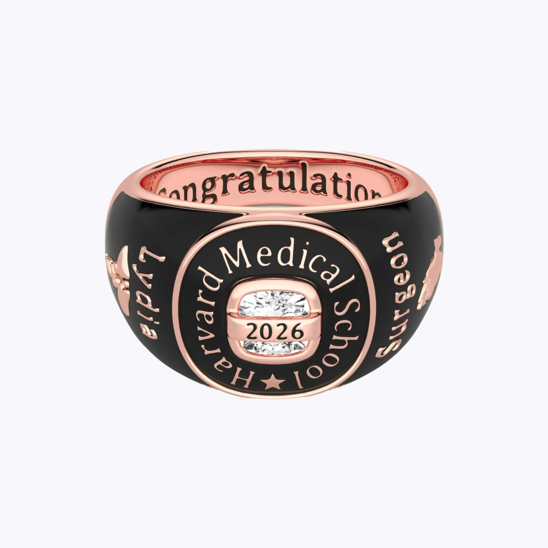 Custom Birthstone Graduation Ring with Engraved School Name