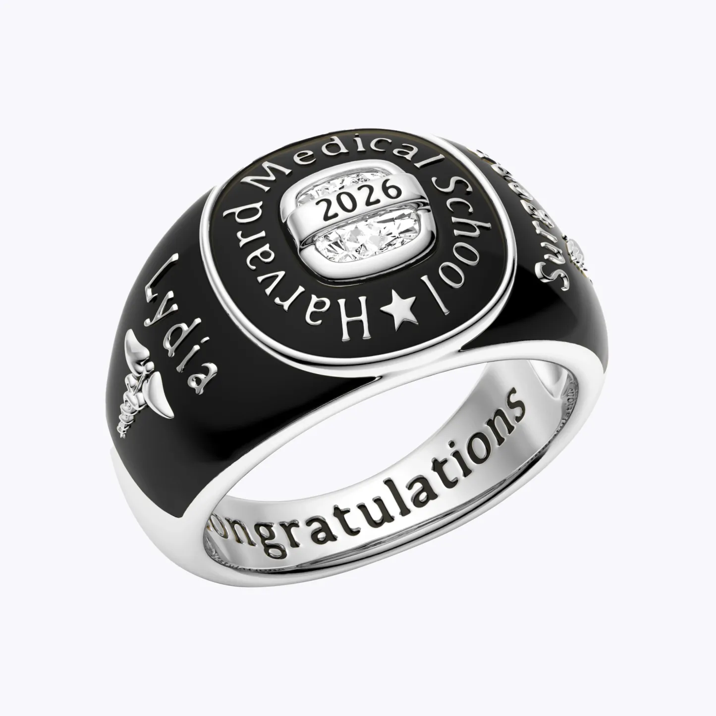 Custom Birthstone Graduation Ring with Engraved School Name