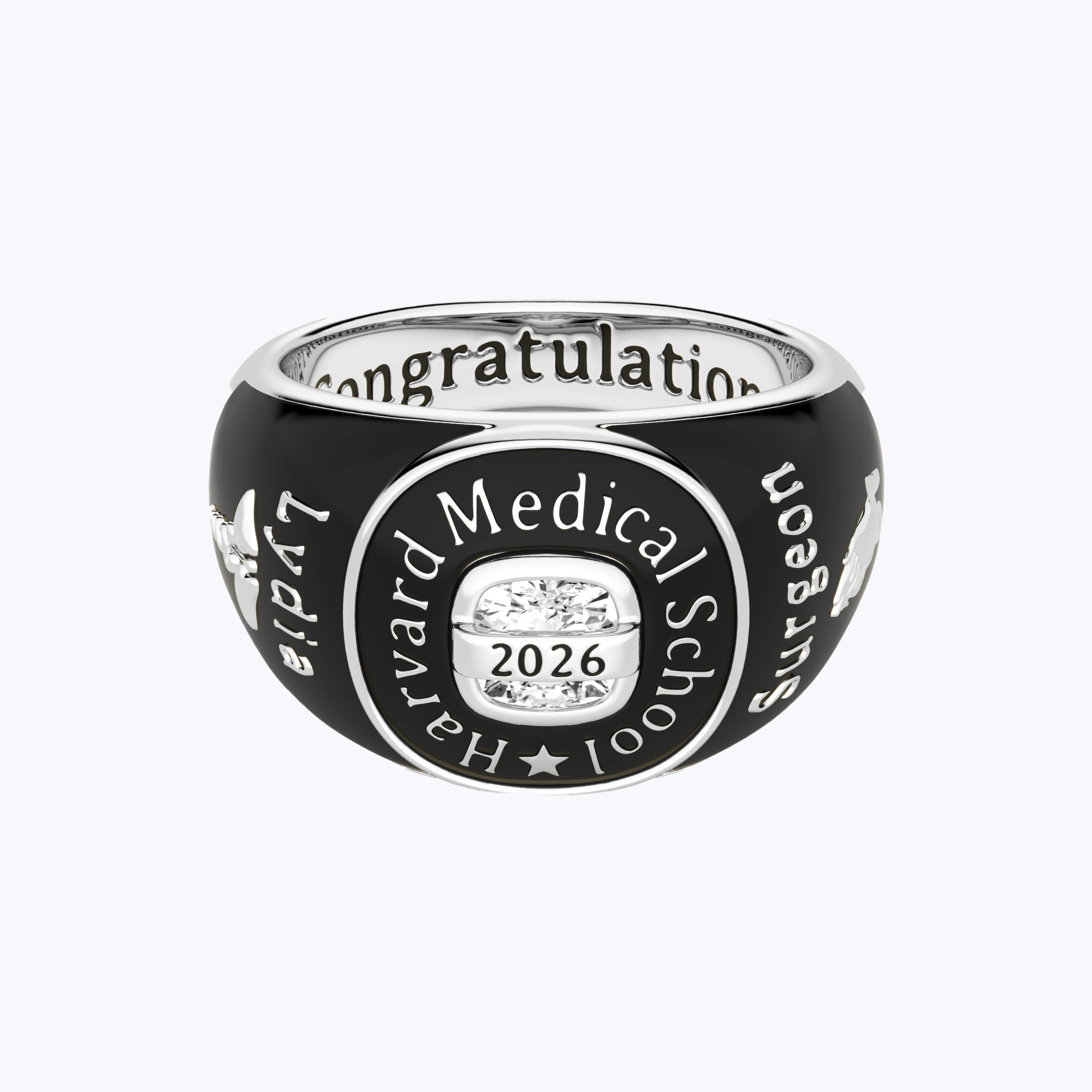 Custom Birthstone Graduation Ring with Engraved School Name