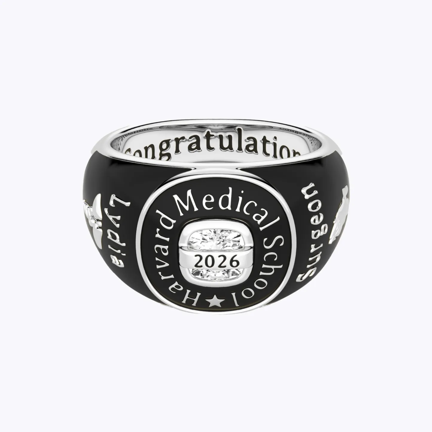 Custom Birthstone Graduation Ring with Engraved School Name