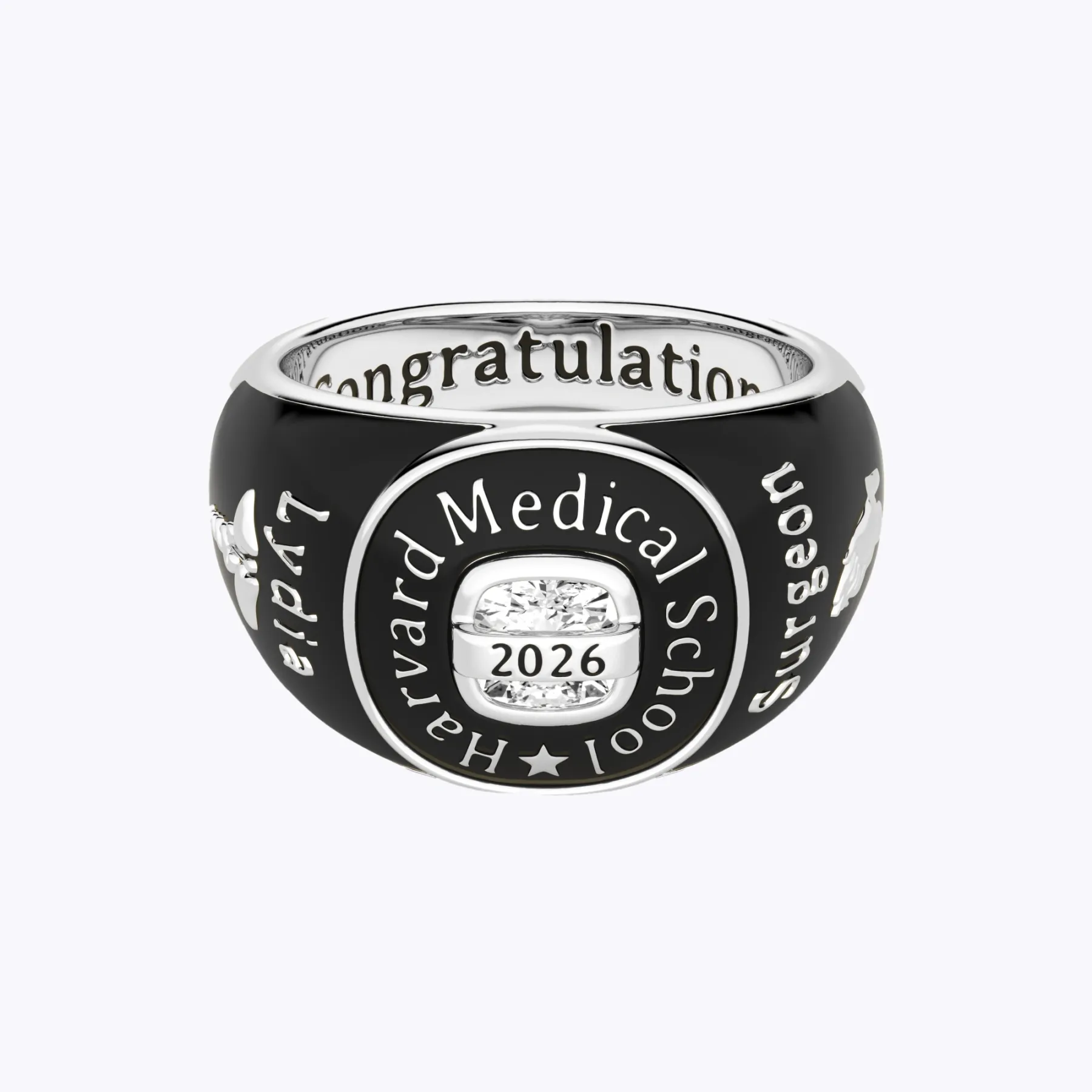 Custom Birthstone Graduation Ring with Engraved School Name