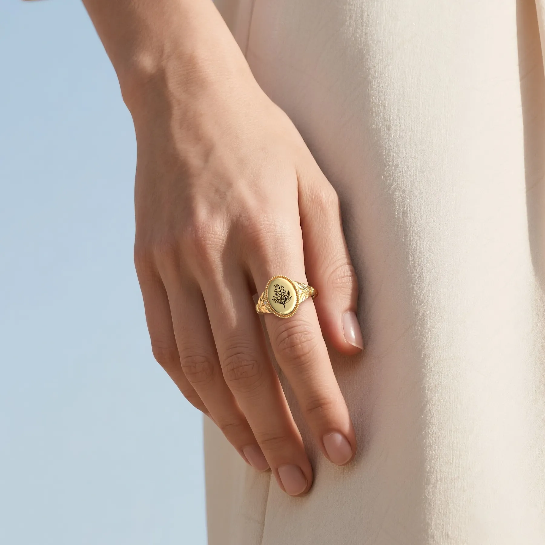 Custom 1-5 Birth Flower Ring with Side Ronud Birthstone-BY PROMISE-Birthstone,Birth Flower