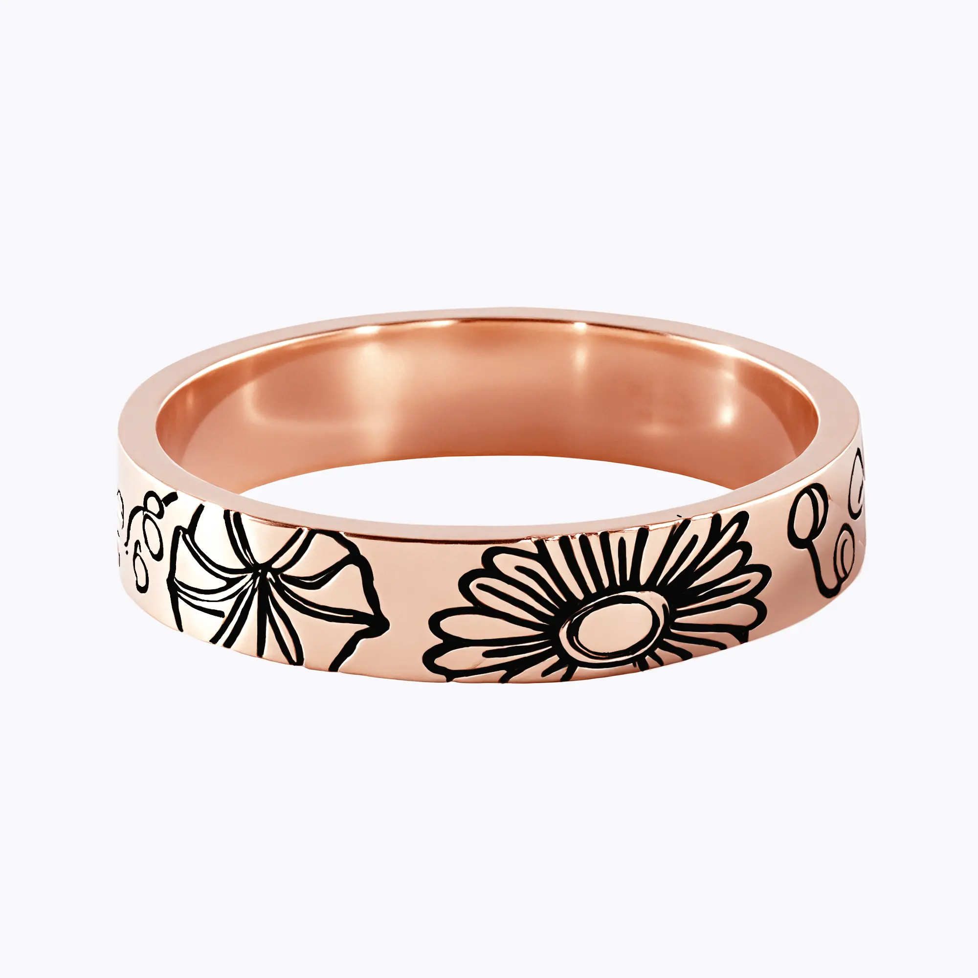 Personalized Engraved Birth Flower Ring-BY PROMISE-Birth Flower