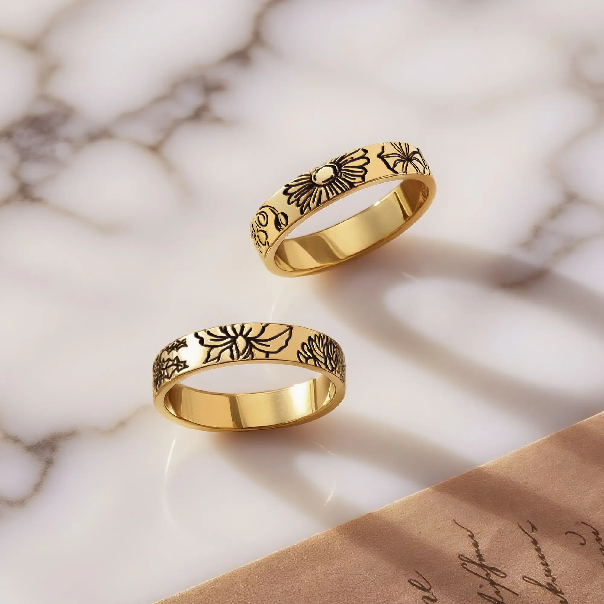 Personalized Engraved Birth Flower Ring-BY PROMISE-Birth Flower