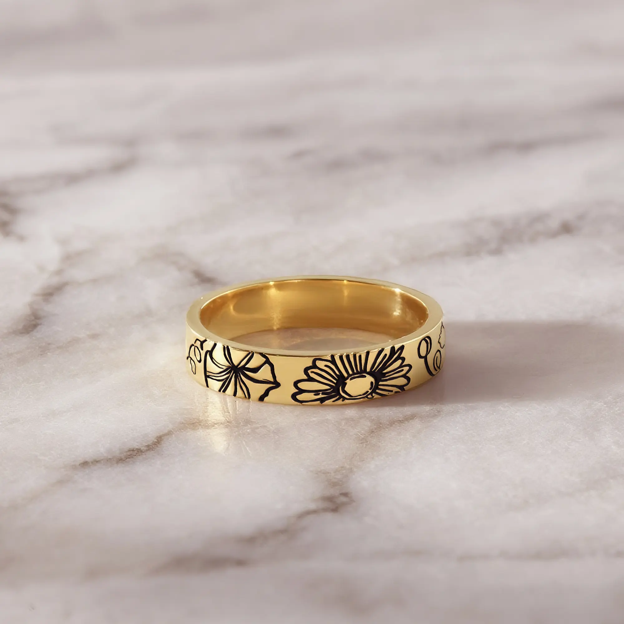 Personalized Engraved Birth Flower Ring-BY PROMISE-Birth Flower