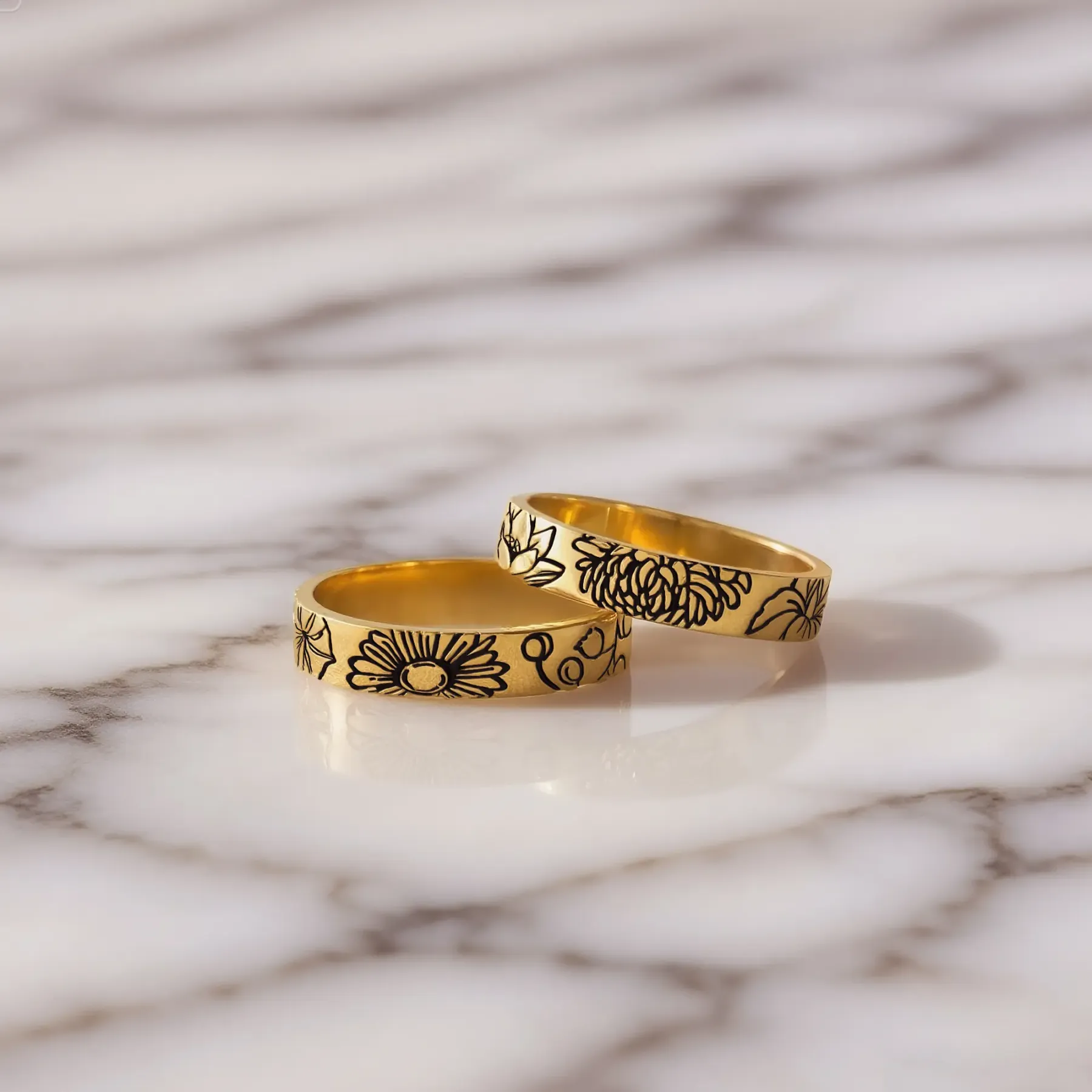 Personalized Engraved Birth Flower Ring-BY PROMISE-Birth Flower