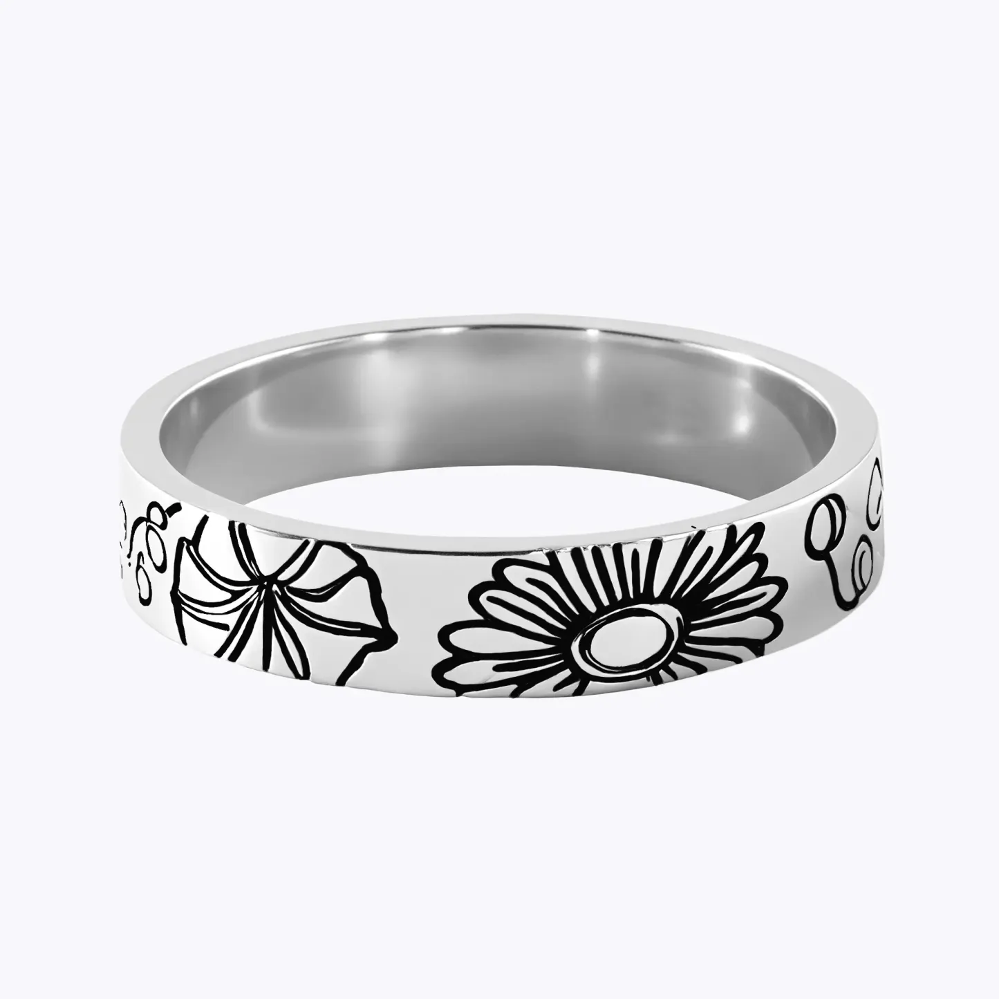Personalized Engraved Birth Flower Ring-BY PROMISE-Birth Flower