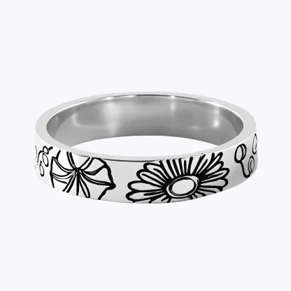 Personalized Engraved Birth Flower Ring-BY PROMISE-Birth Flower