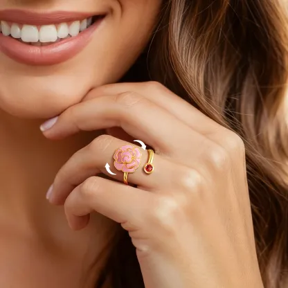 Whirling Blooms Collection Custom Spinning Birth Flower Open Twist Ring with Birthstone