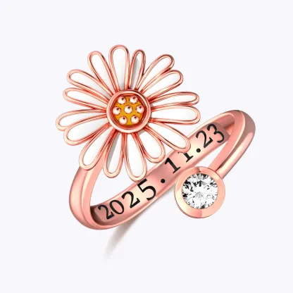 Whirling Blooms Collection Custom Spinning Birth Flower Open Twist Ring with Birthstone