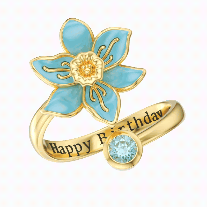 Whirling Blooms Collection Custom Spinning Birth Flower Open Twist Ring with Birthstone
