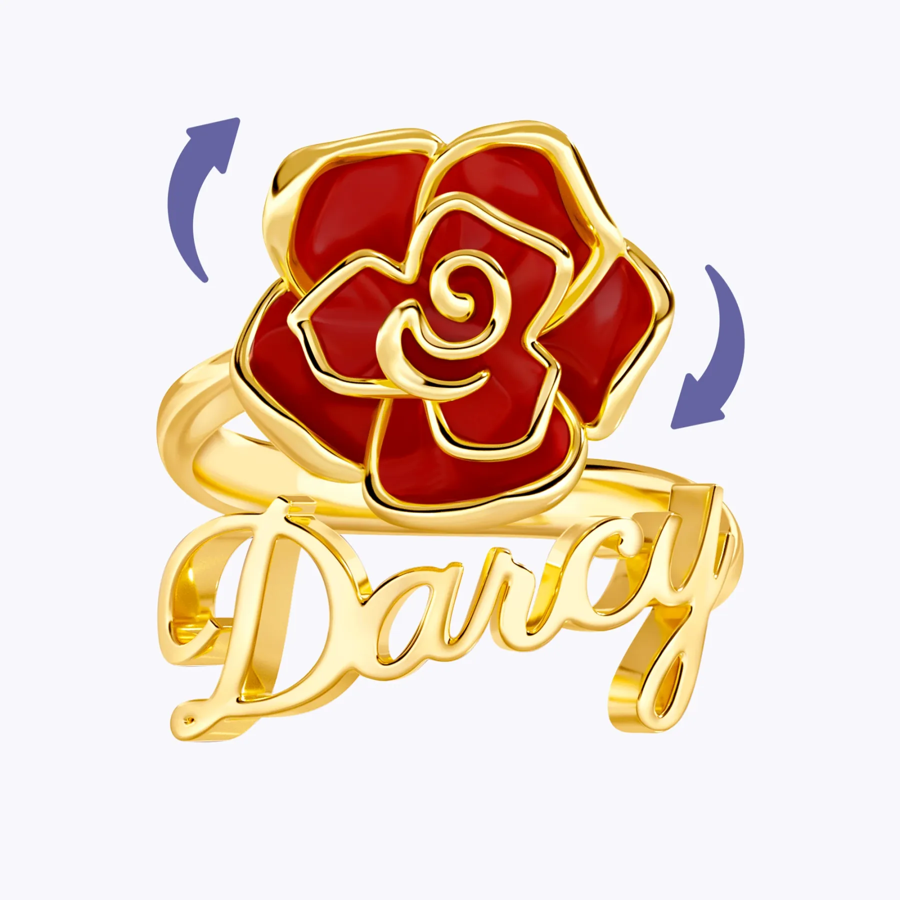 Whirling Blooms Collection Custom Spinning Birth Flower Open Twist Ring with Name