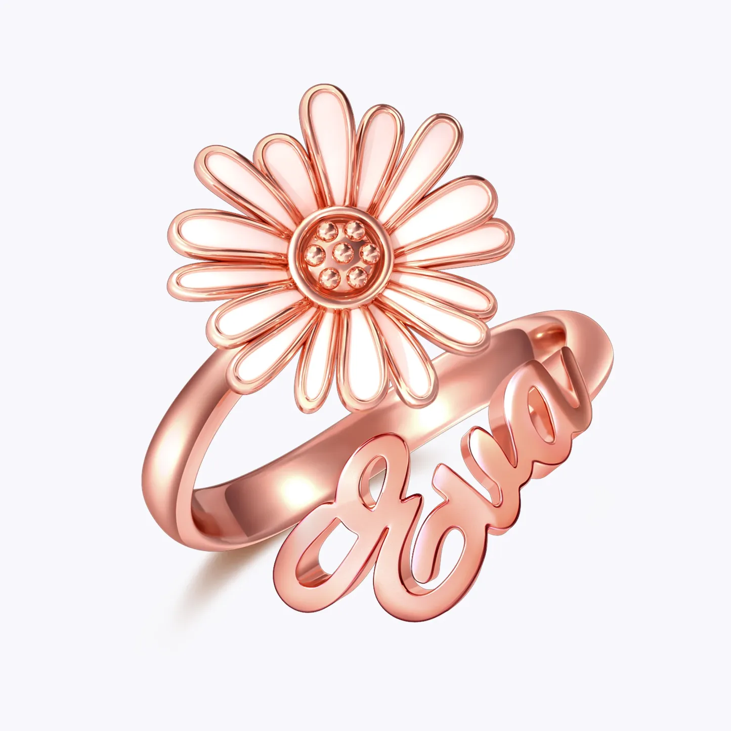 Whirling Blooms Collection Custom Spinning Birth Flower Open Twist Ring with Name