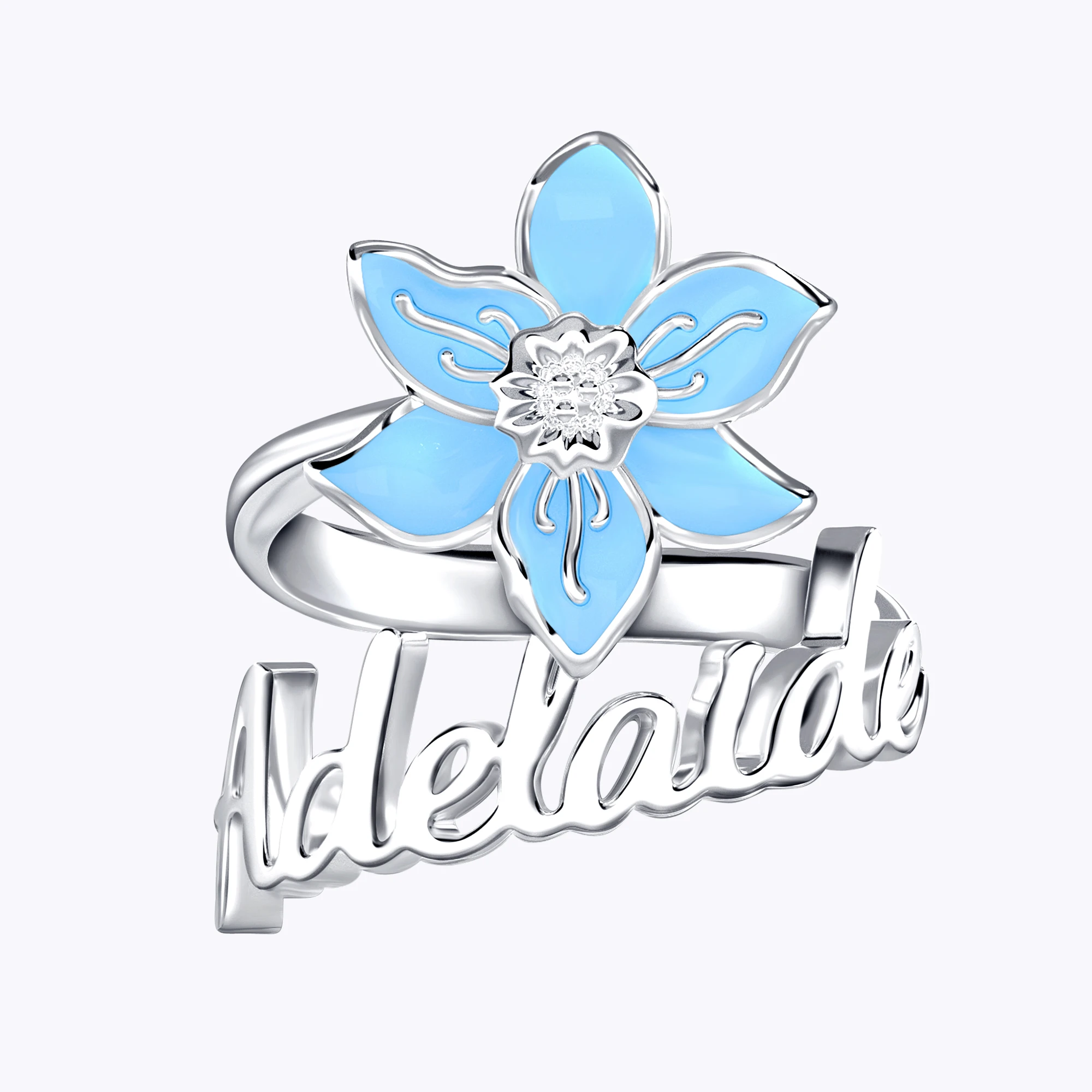 Whirling Blooms Collection Custom Spinning Birth Flower Open Twist Ring with Name