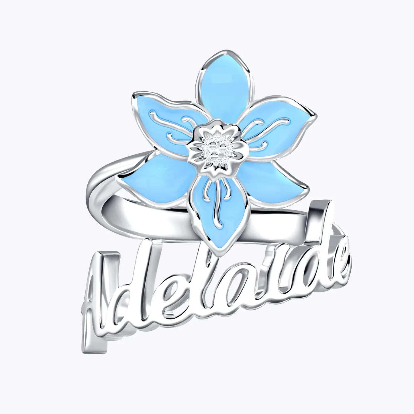 Whirling Blooms Collection Custom Spinning Birth Flower Open Twist Ring with Name