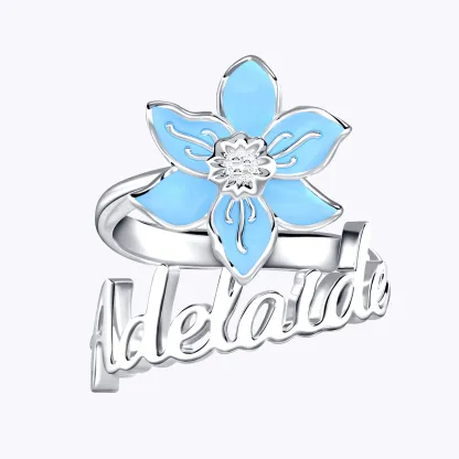 Whirling Blooms Collection Custom Spinning Birth Flower Open Twist Ring with Name