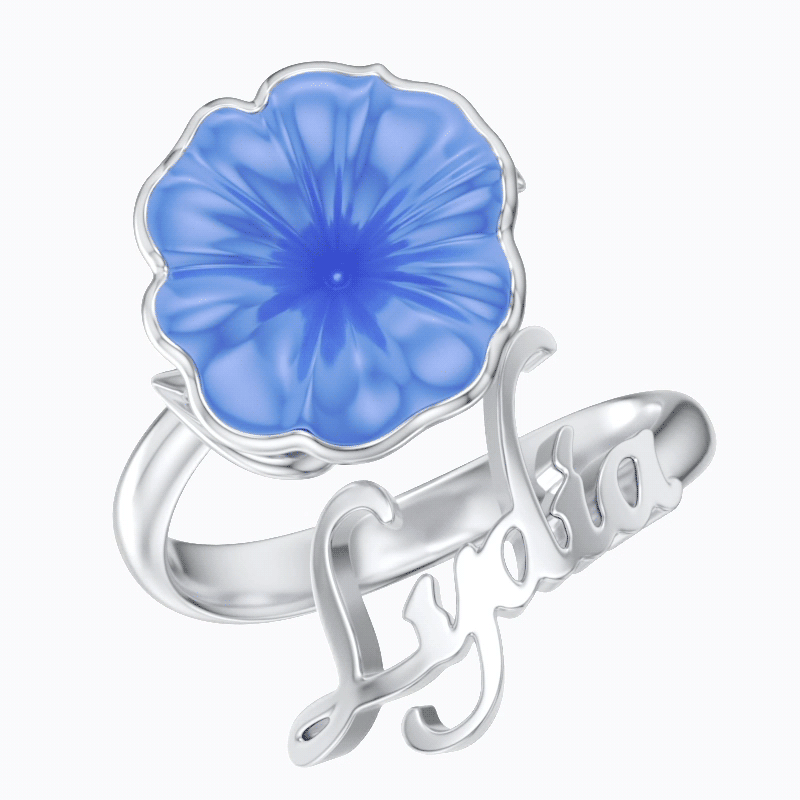 Whirling Blooms Collection Custom Spinning Birth Flower Open Twist Ring with Name