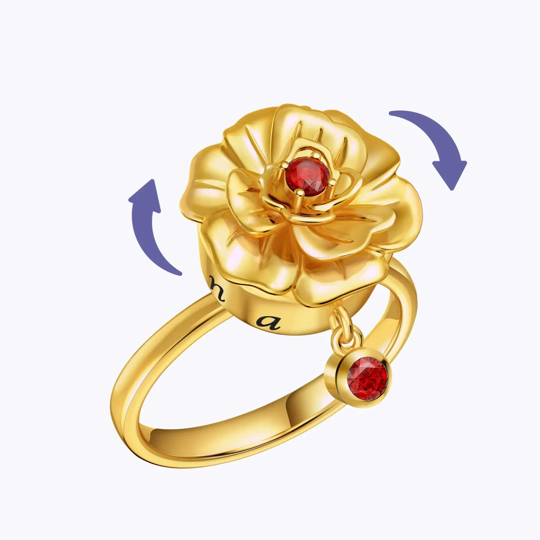 Whirling Blooms Collection Custom Spinning Birth Flower Ring with Birthstone
