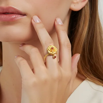 Whirling Blooms Collection Custom Spinning Birth Flower Ring with Birthstone