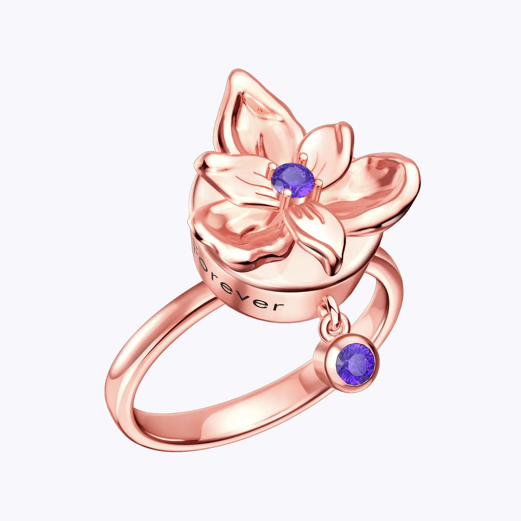 Whirling Blooms Collection Custom Spinning Birth Flower Ring with Birthstone