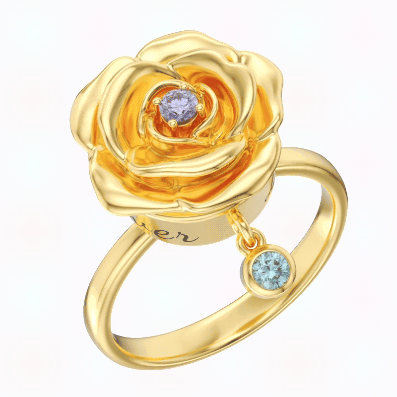 Whirling Blooms Collection Custom Spinning Birth Flower Ring with Birthstone