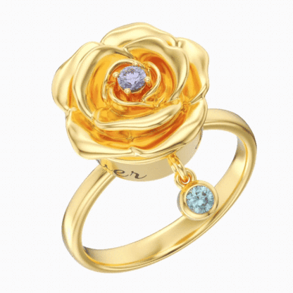 Whirling Blooms Collection Custom Spinning Birth Flower Ring with Birthstone