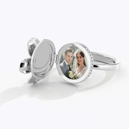 Custom Hidden Photo Birth Flower Locket Ring with Birthstone