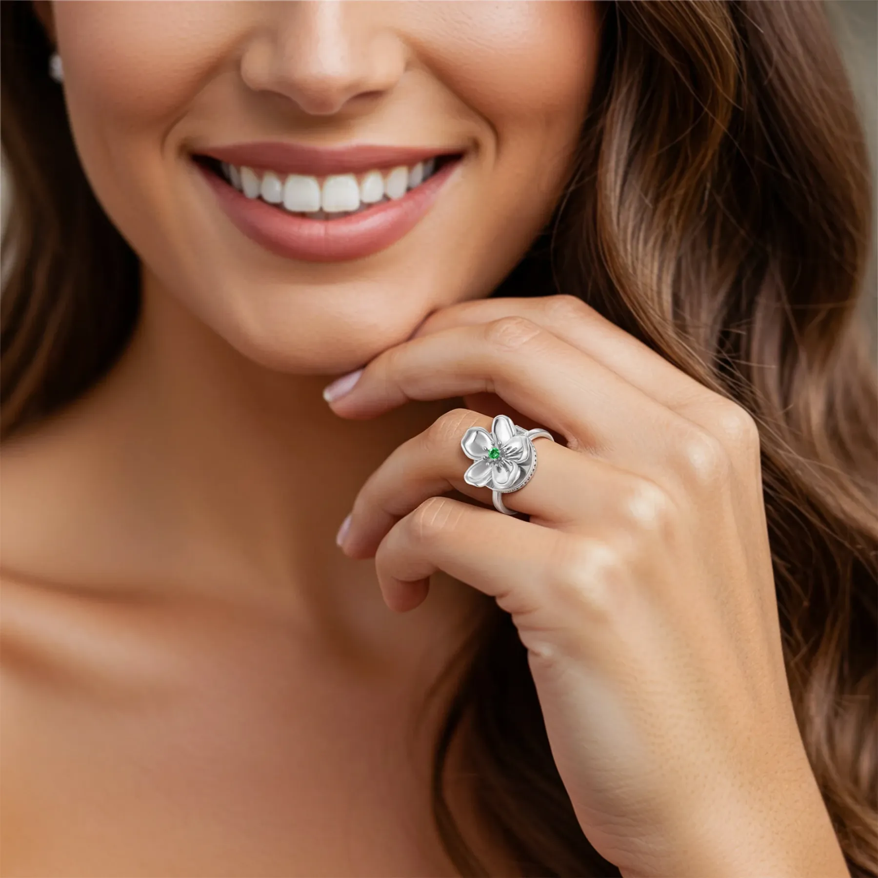 Custom Hidden Photo Birth Flower Locket Ring with Birthstone