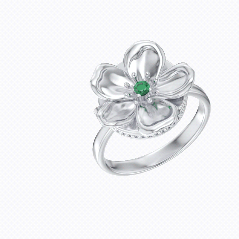 Custom Hidden Photo Birth Flower Locket Ring with Birthstone