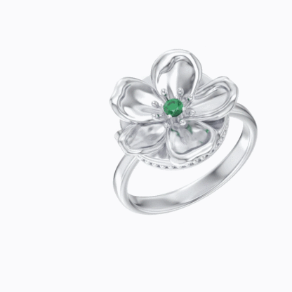 Custom Hidden Photo Birth Flower Locket Ring with Birthstone