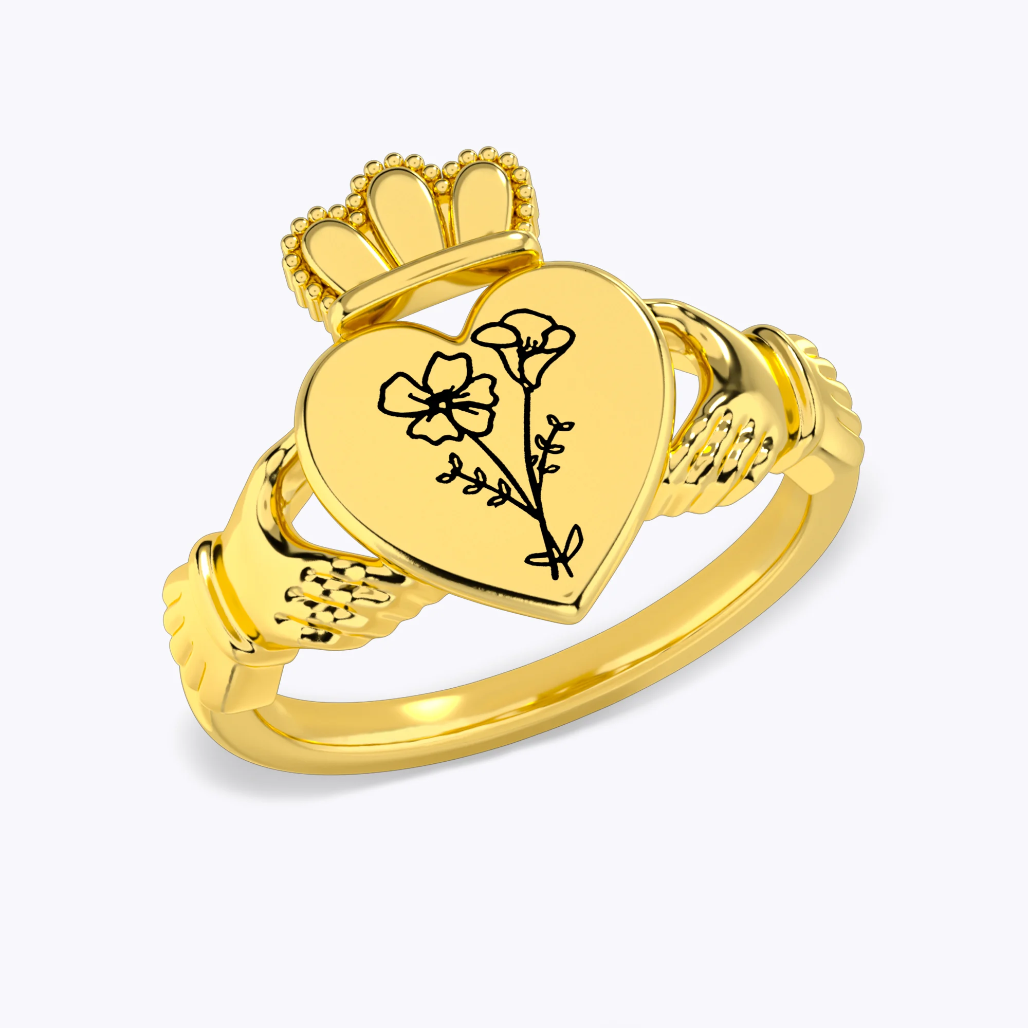 Personalized 1-5 Birth Flower Claddagh Ring-BY PROMISE-Birth Flower