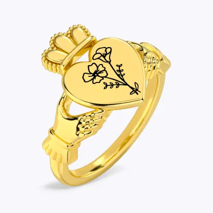 Personalized 1-5 Birth Flower Claddagh Ring-BY PROMISE-Birth Flower